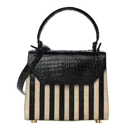 Nancy Gonzalez Crocodile Raffia Lily Top Handle Bag Black 1 of 10