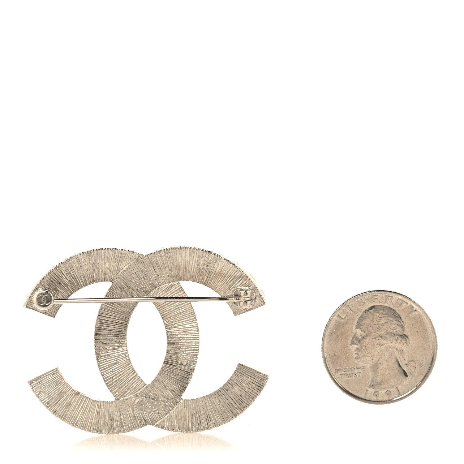 Chanel Metal Crystal Baguette CC Brooch Silver 2 of 4