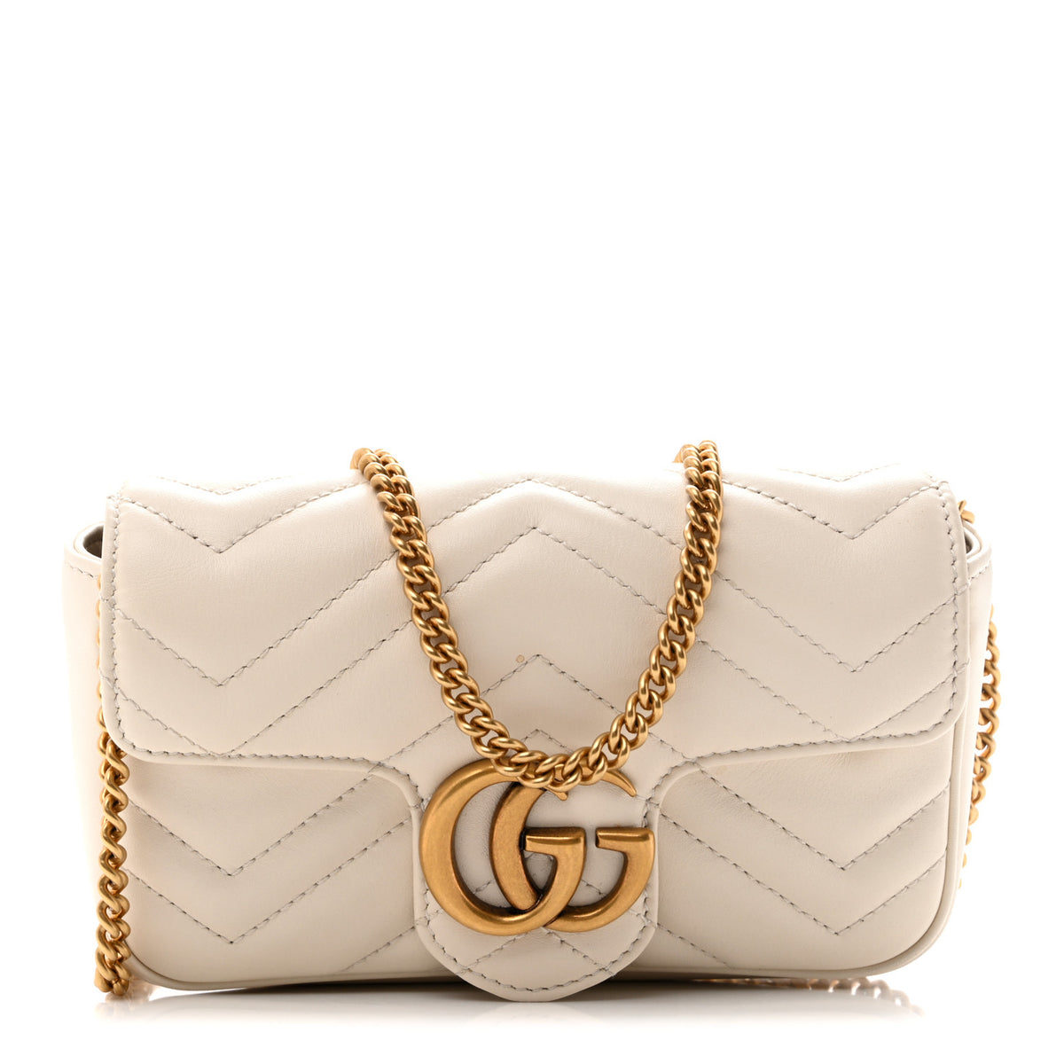 Gucci Calfskin Matelasse Super Mini GG Marmont Shoulder Bag White 1 of 14