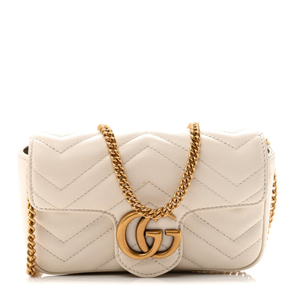 Gucci Calfskin Matelasse Super Mini GG Marmont Shoulder Bag White 1 of 14