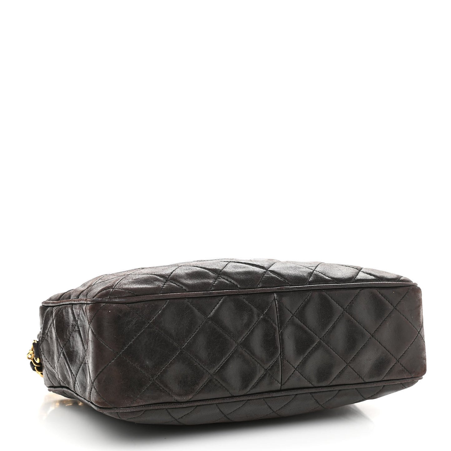 Lambskin Quilted Camera Case Dark Brown