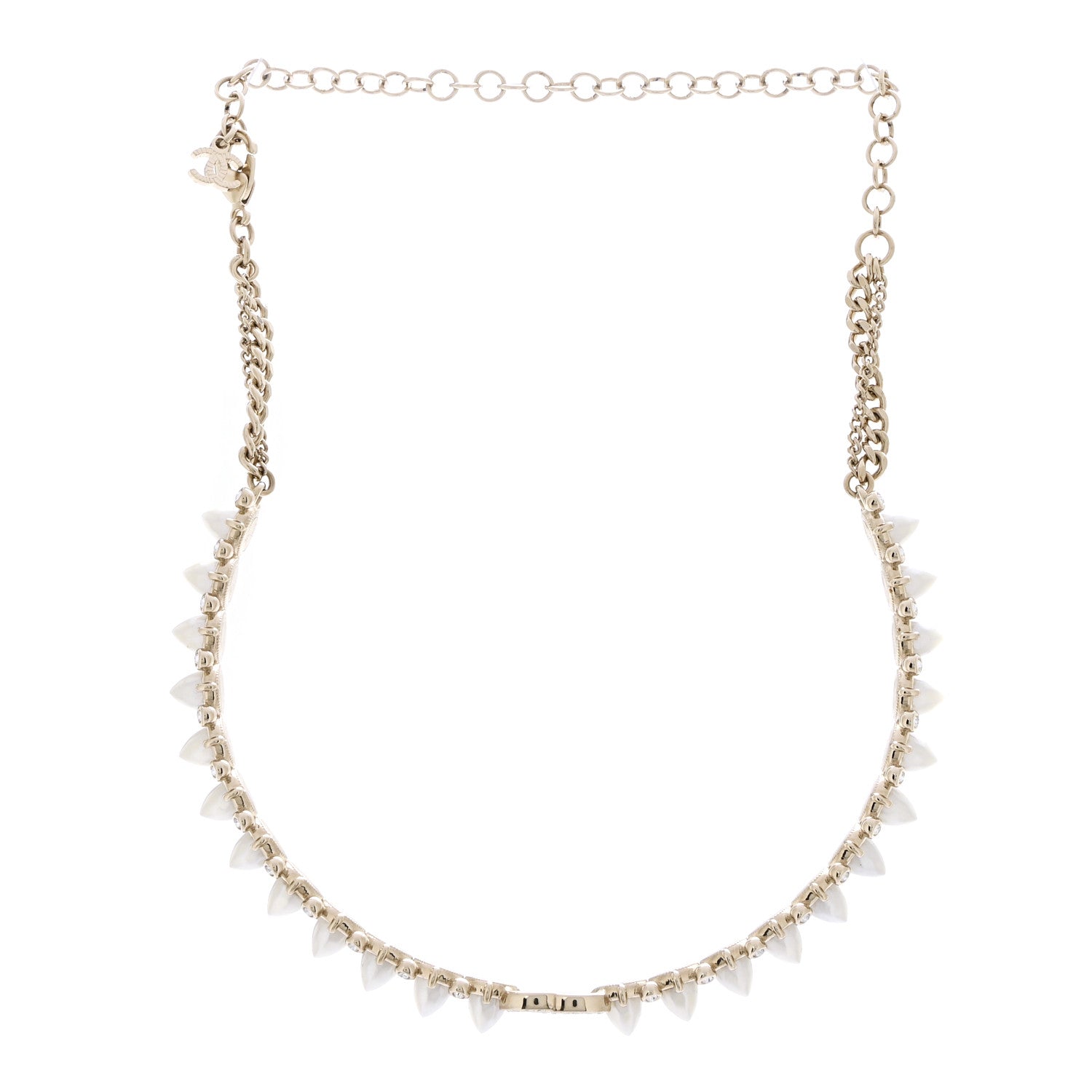 Chanel Spike Pearl Crystal CC Choker Necklace Gold Pearly White 3 of 6