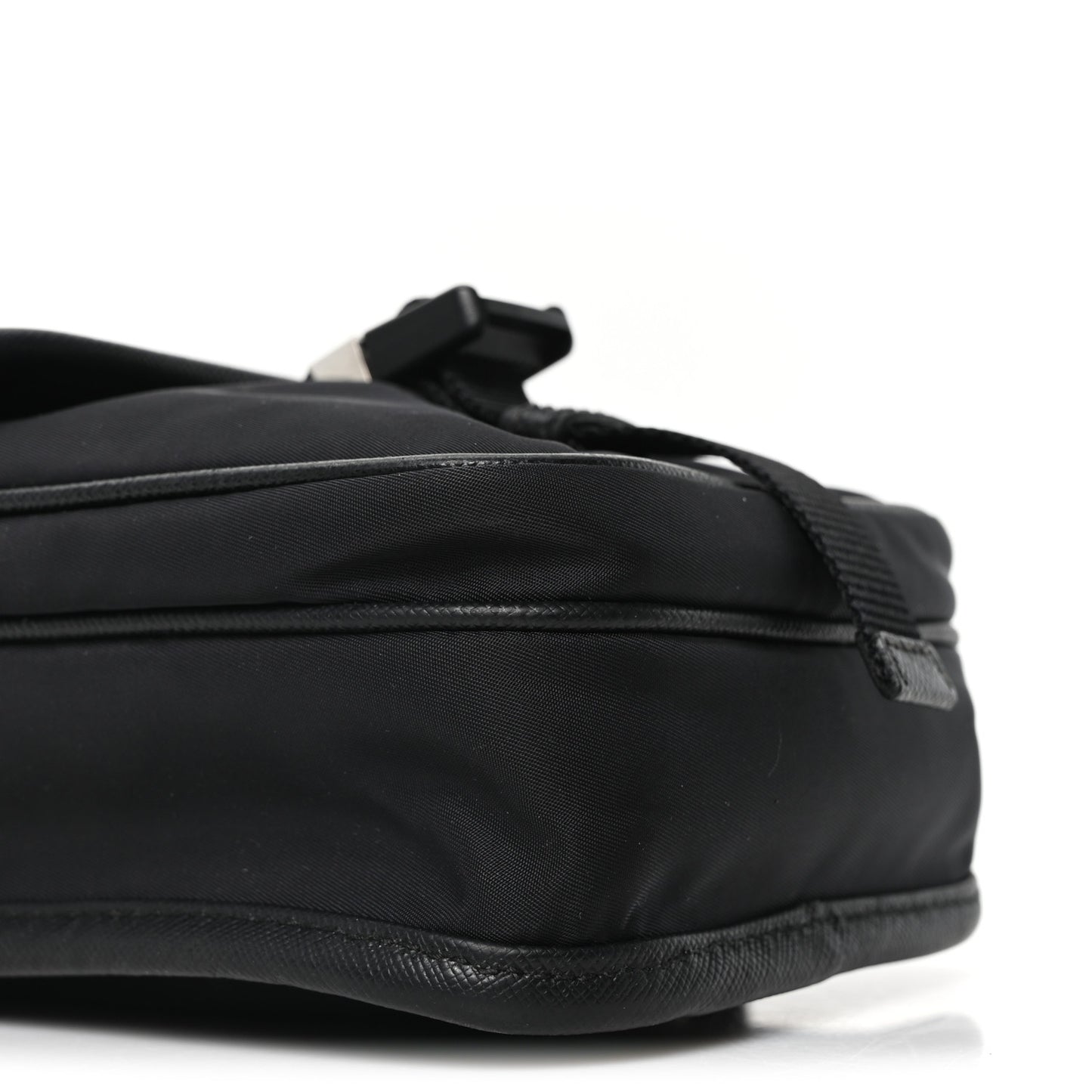 Re-Nylon Saffiano Mini Pocket Single Snap Buckle Messenger Bag Black