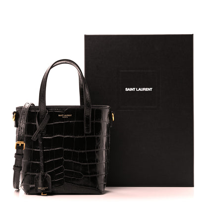 Saint Laurent Calfskin Crocodile Embossed Paris Mini Toy Shopper Tote Black 10 of 10