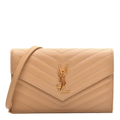Saint Laurent Grain De Poudre Matelasse Chevron Monogram Envelope Chain Wallet Nude Powder 1 of 9