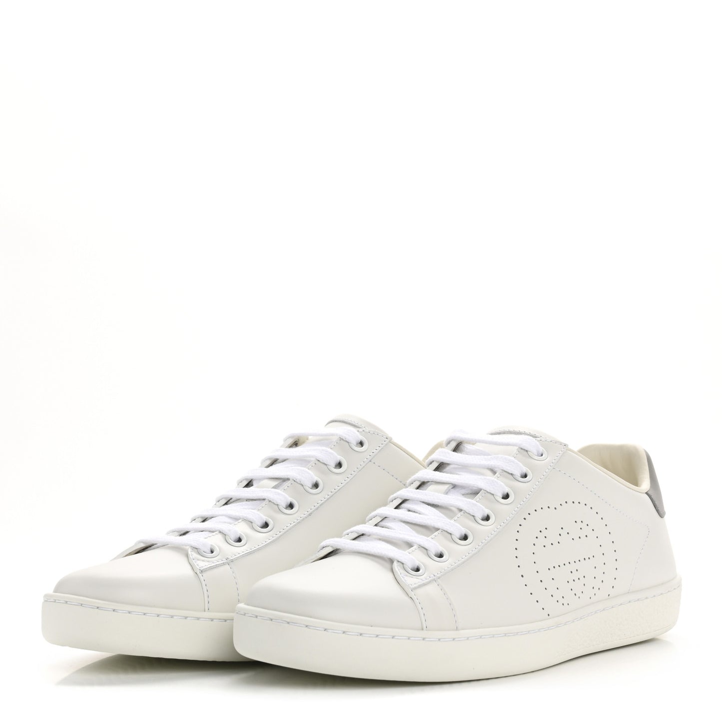 Calfskin Interlocking G Perforated Womens Ace Sneakers 38 White Grey Sky