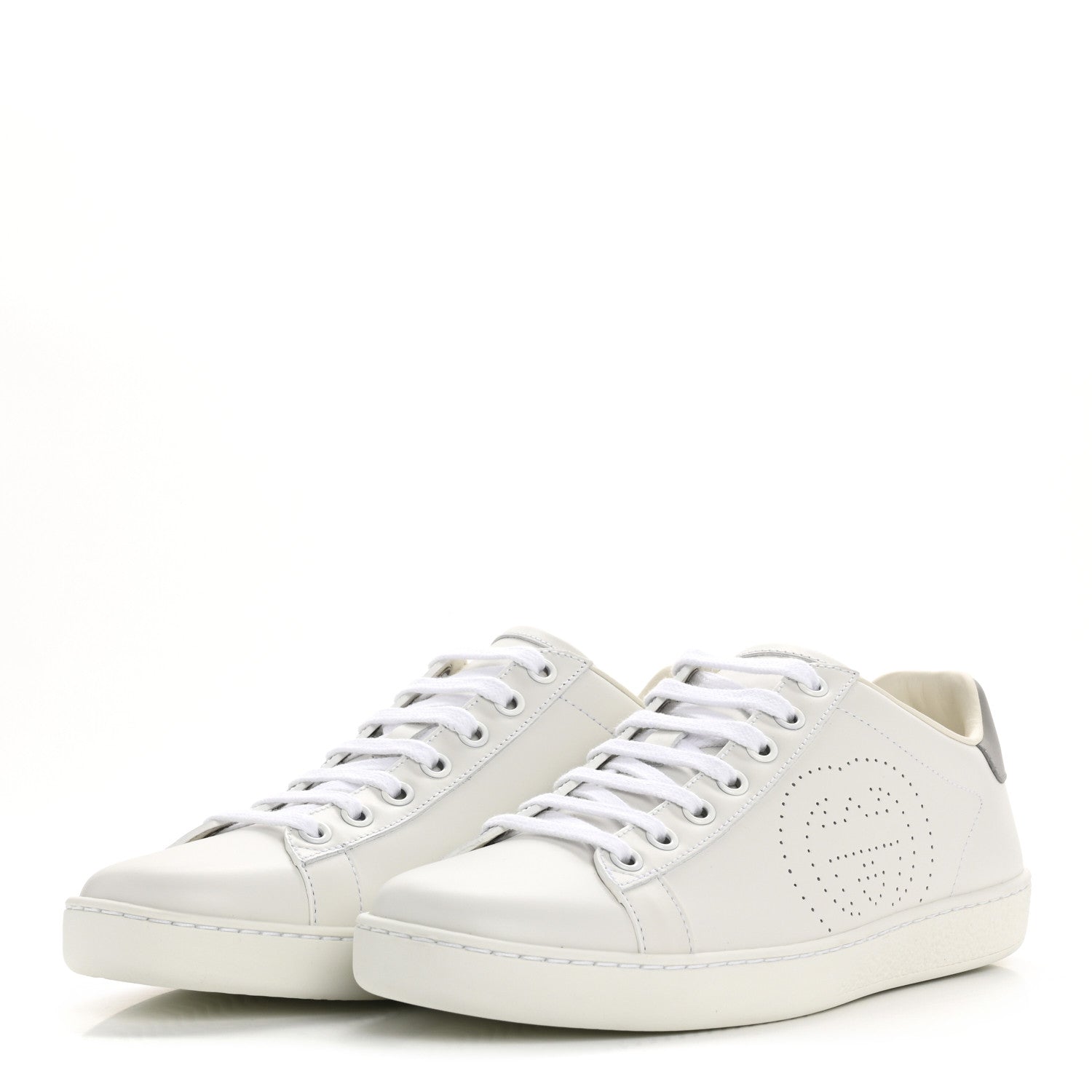Gucci Calfskin Interlocking G Perforated Womens Ace Sneakers 38 White Grey Sky 4 of 10