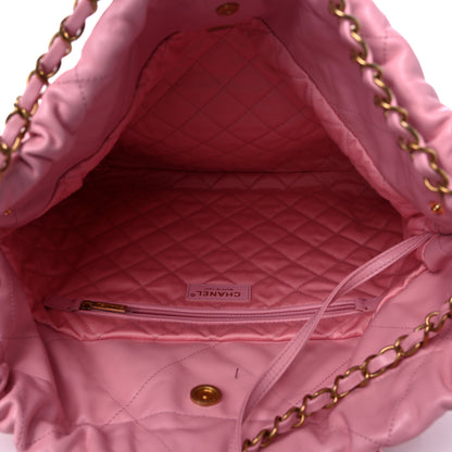 Chanel Shiny Calfskin Quilted Chanel 22 Drawstring Bag Light Pink 6 of 11
