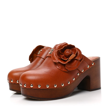 Chanel Calfskin Camellia Clogs 37 Brown 3 of 8