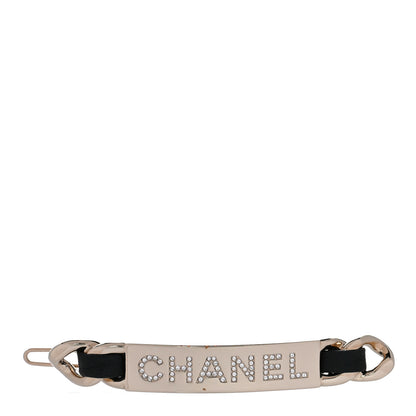 Chanel Metal Lambskin Strass Sergeant Hair Clip Barrette Black Gold 1 of 5