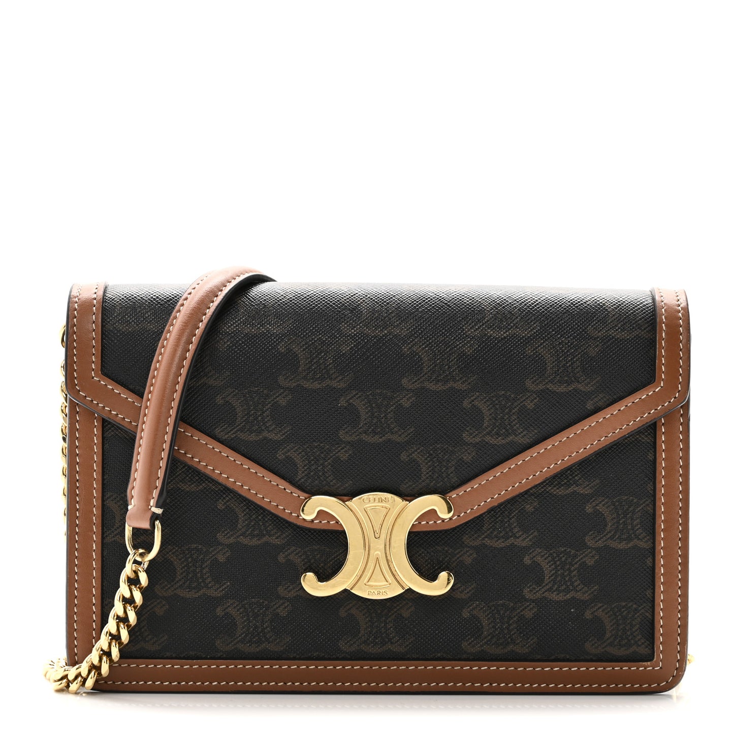 Triomphe Canvas Calfskin Margo Wallet on Chain Tan