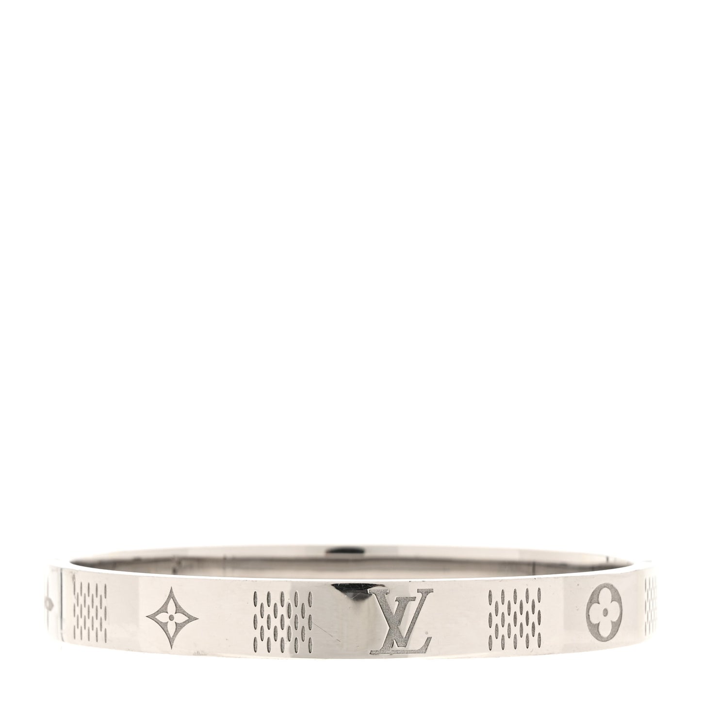 Brass Palladium Plated Damier Staples Cuff L Silver