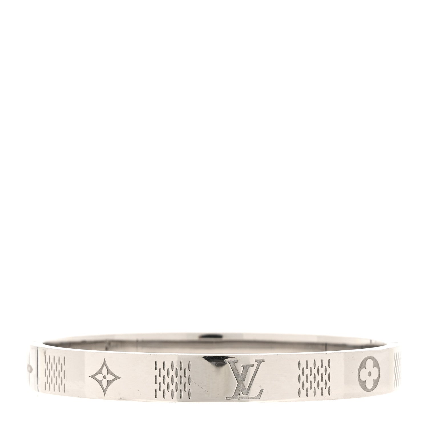 Louis Vuitton Brass Palladium Plated Damier Staples Cuff L Silver 1 of 5