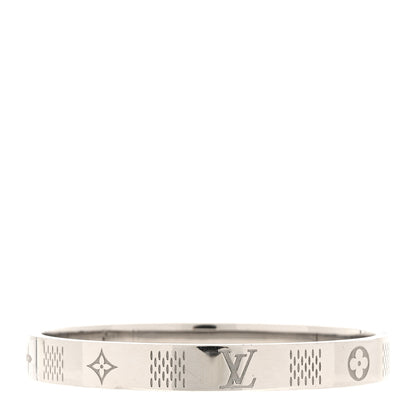 Louis Vuitton Brass Palladium Plated Damier Staples Cuff L Silver 1 of 5