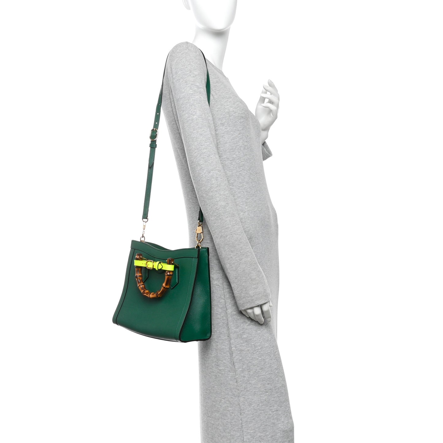 Wonka Grain Calfskin Small Diana Tote Bag Green Yellow Fluo