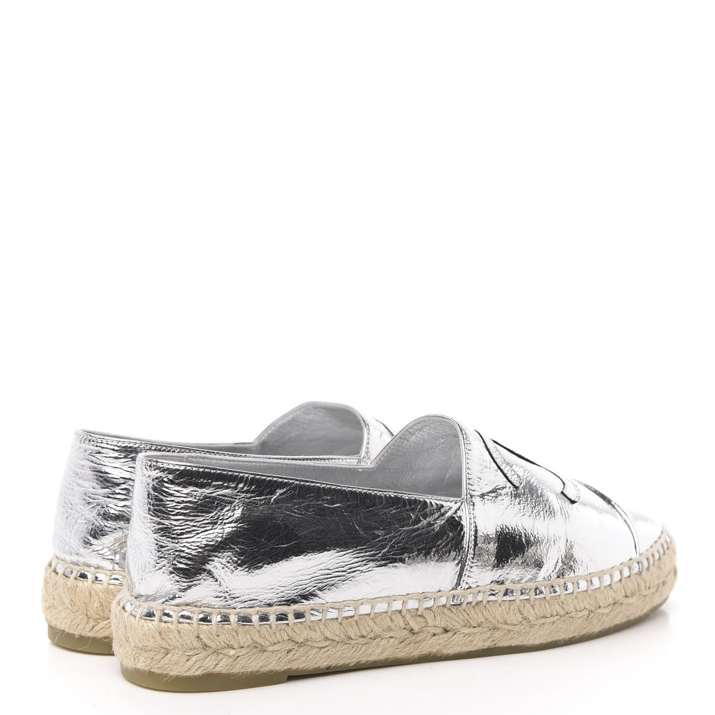 Laminated Goatskin CC Espadrilles 38 Silver