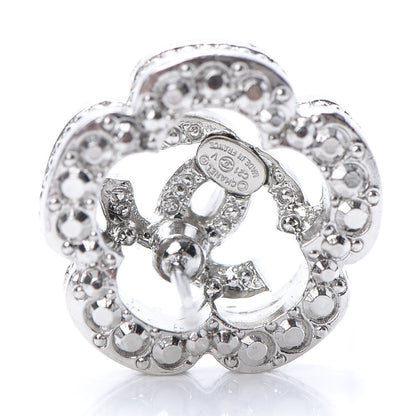Chanel Crystal Coco Flapper Camellia CC Stud Earrings Silver 4 of 5