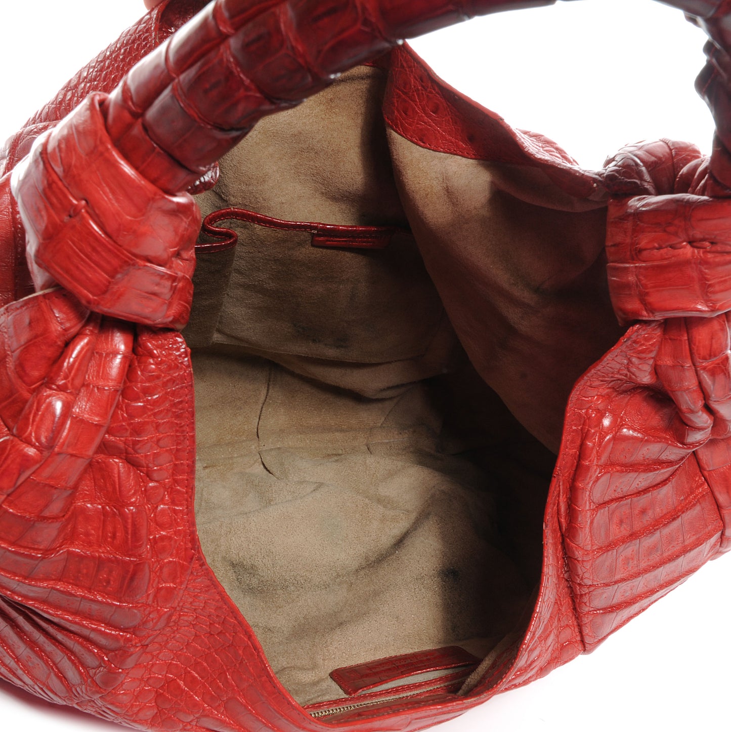 Crocodile Medium Knotted Handle Hobo Red