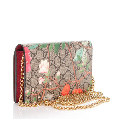 Gucci GG Supreme Monogram Tian Chain Wallet Beige Multicolor Red 3 of 7