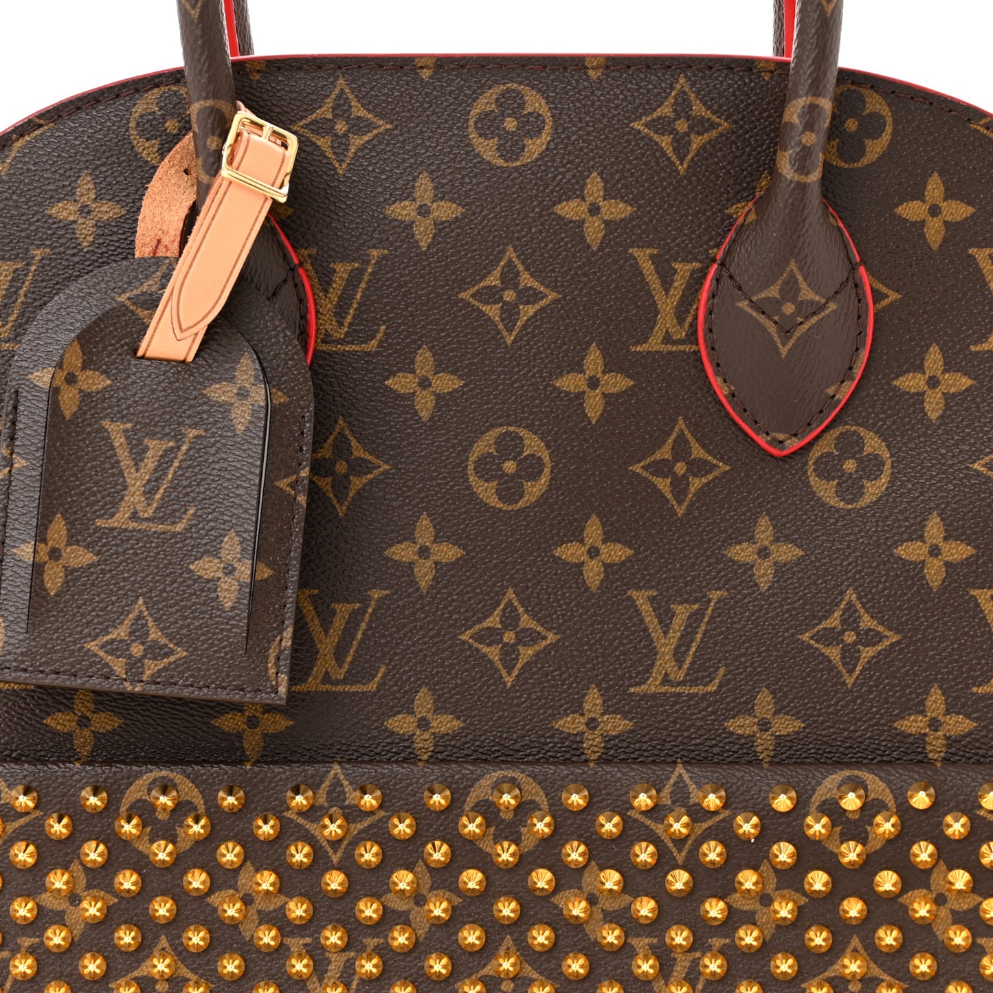 Monogram Calf Hair Spikes Iconoclasts Christian Louboutin Tote Red