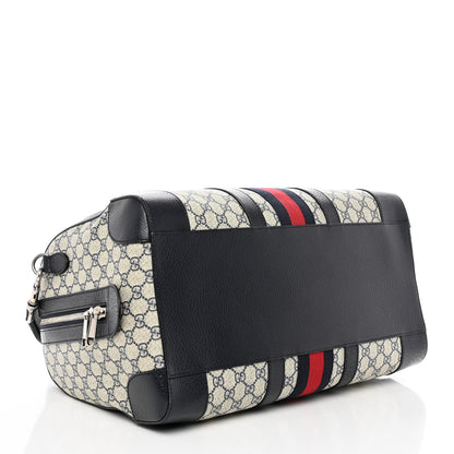 Gucci GG Supreme Monogram Textured Dollar Calfskin Web Medium Ophidia Duffle Bag Beige Blue 3 of 12