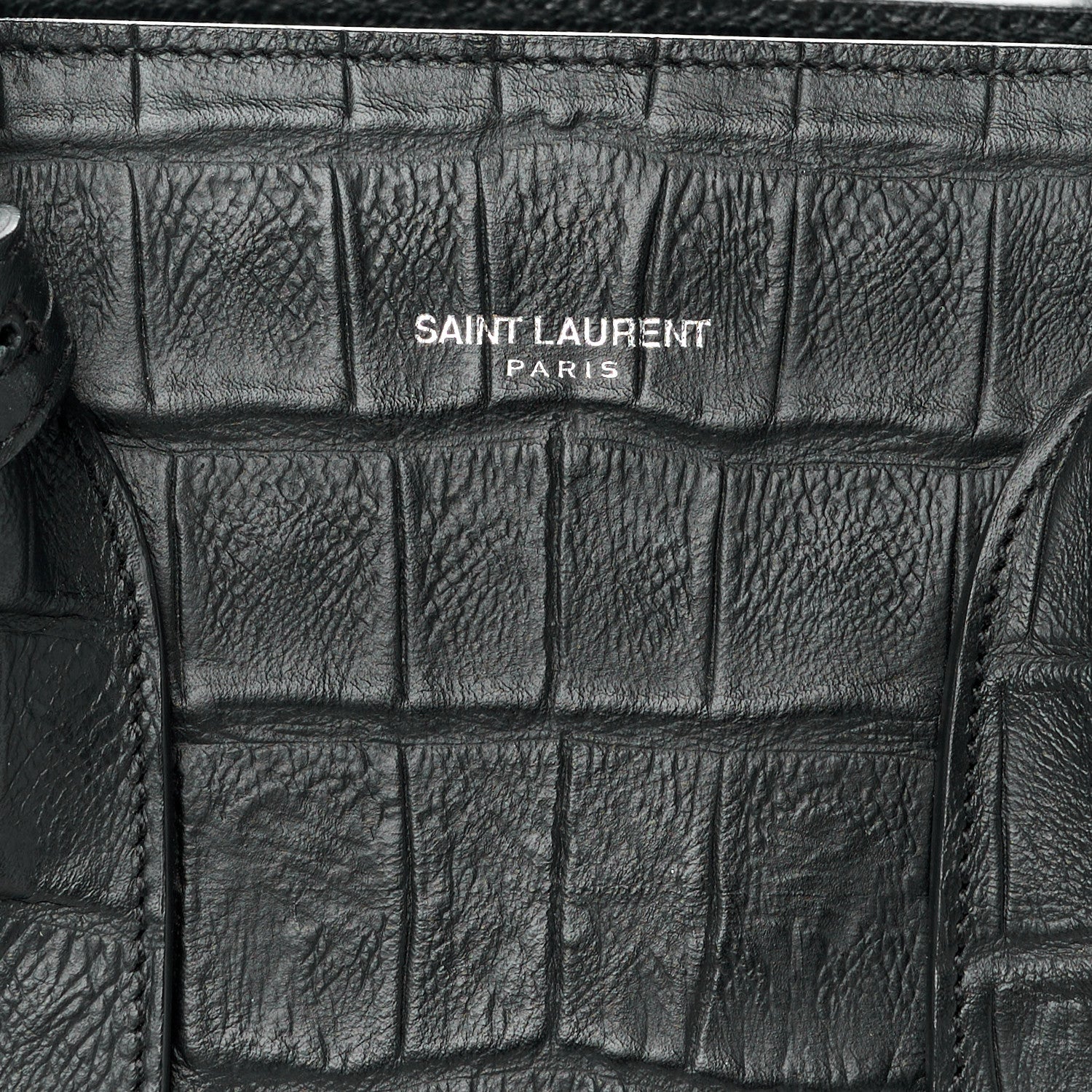 Saint Laurent Calfskin Crocodile Embossed Small Supple Sac de Jour Black 8 of 11