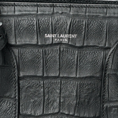 Saint Laurent Calfskin Crocodile Embossed Small Supple Sac de Jour Black 8 of 11