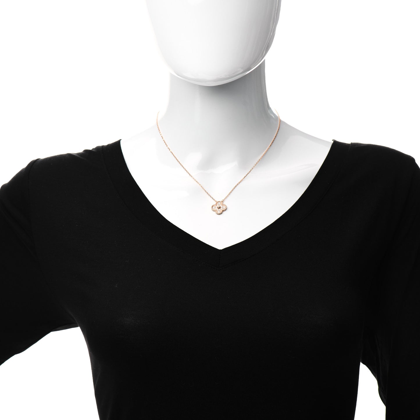 18K Rose Gold Diamond Vintage Alhambra Pendant Necklace