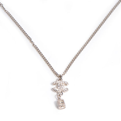 Chanel Crystal Studded Cube CC Necklace Silver 1 of 5