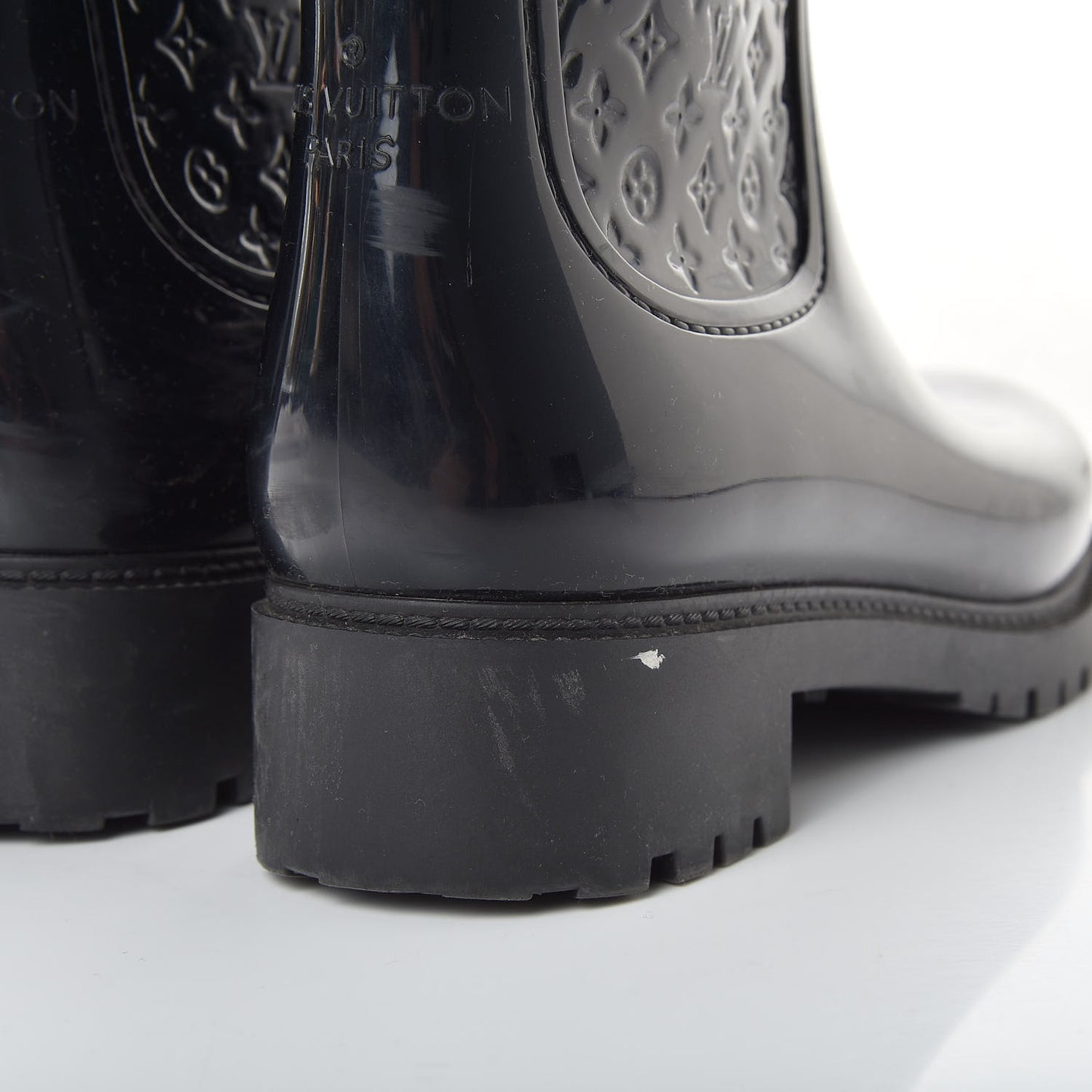 Rubber Embossed Monogram Splash Rain Boots 37 Black