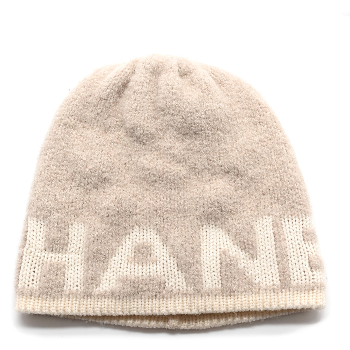 Cashmere Wool Silk Logo Beanie Hat Beige White