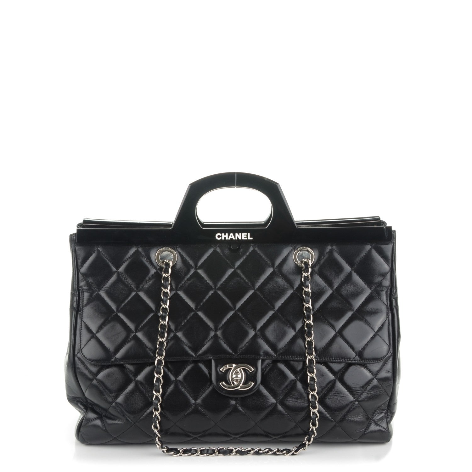 Chanel Glazed Calfskin Large CC Delivery Tote Black 1 of 7