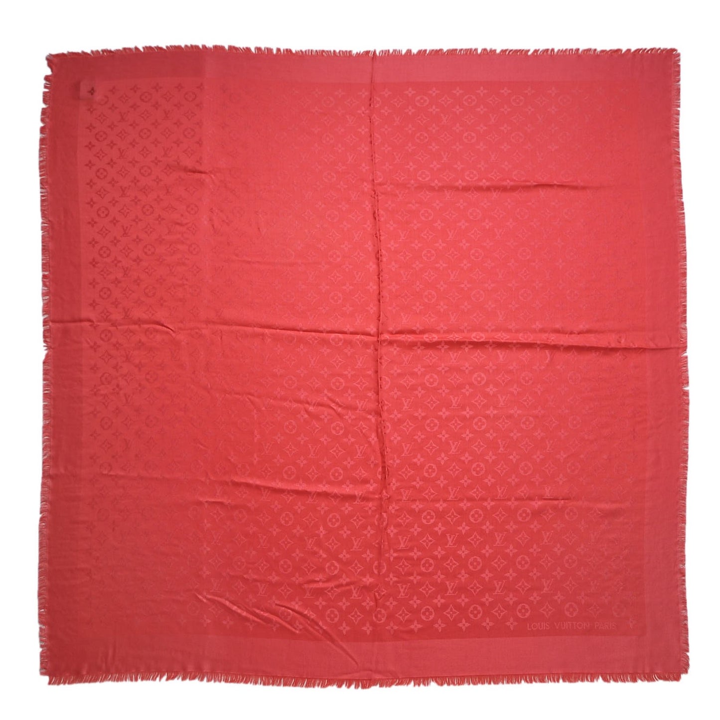 Silk Wool Monogram Voile Shawl Vermillon