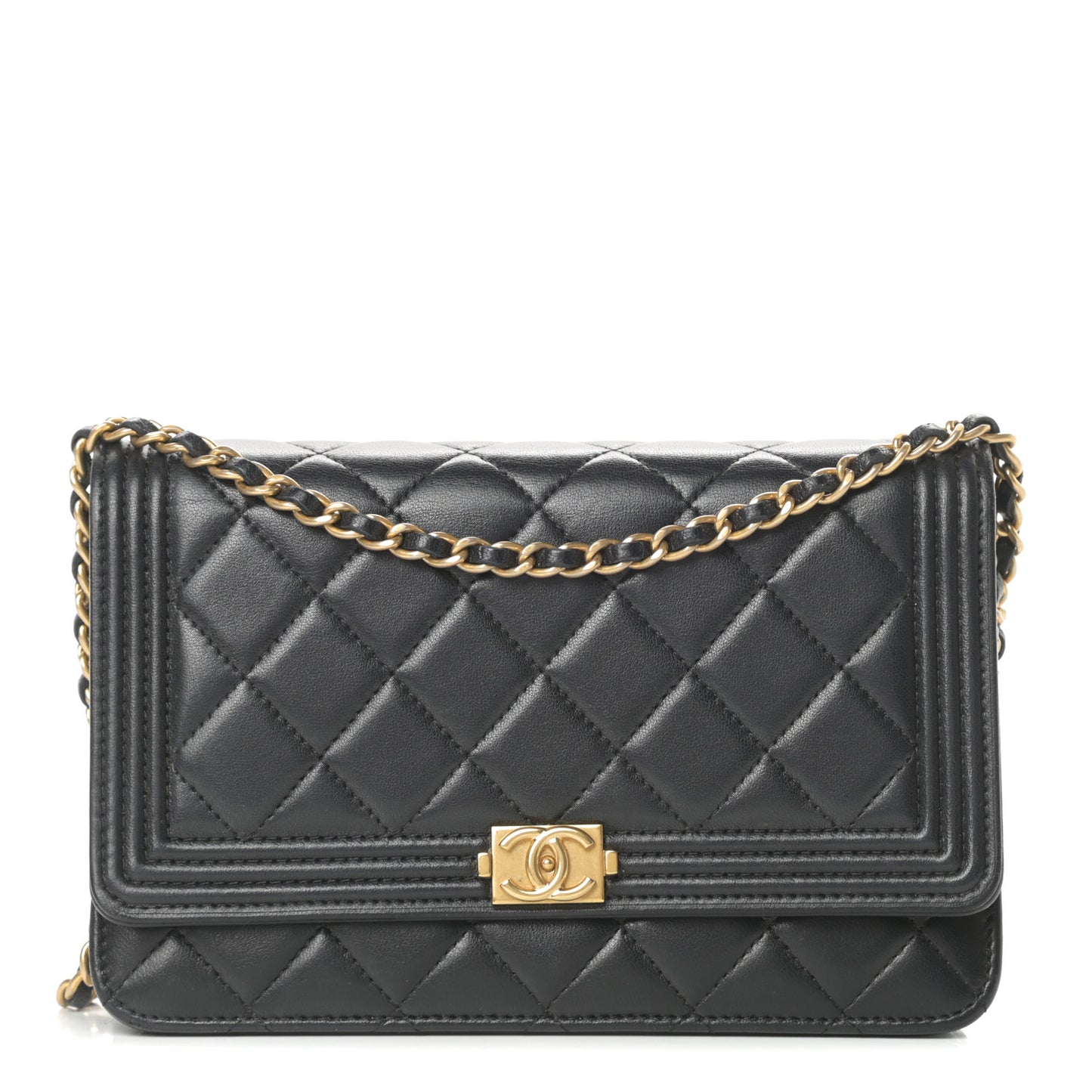 Lambskin Quilted Boy Wallet On Chain WOC Black