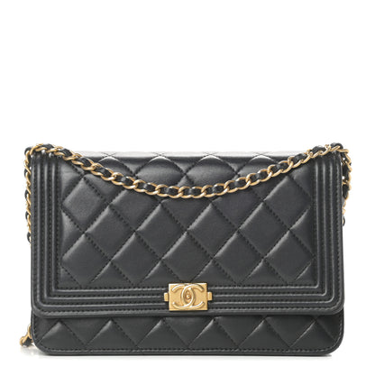 Chanel Lambskin Quilted Boy Wallet On Chain WOC Black 1 of 16