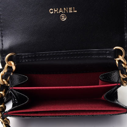 Chanel Shiny Crumpled Calfskin Quilted Chanel 19 Flap Coin Purse With Chain Black 3 of 4