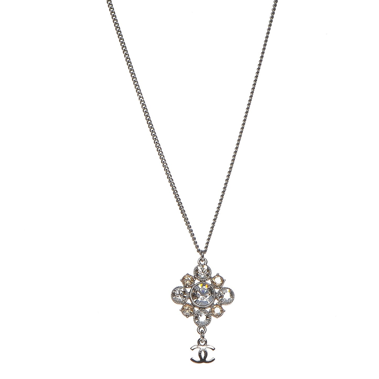 Crystal CC Pendant Necklace Silver