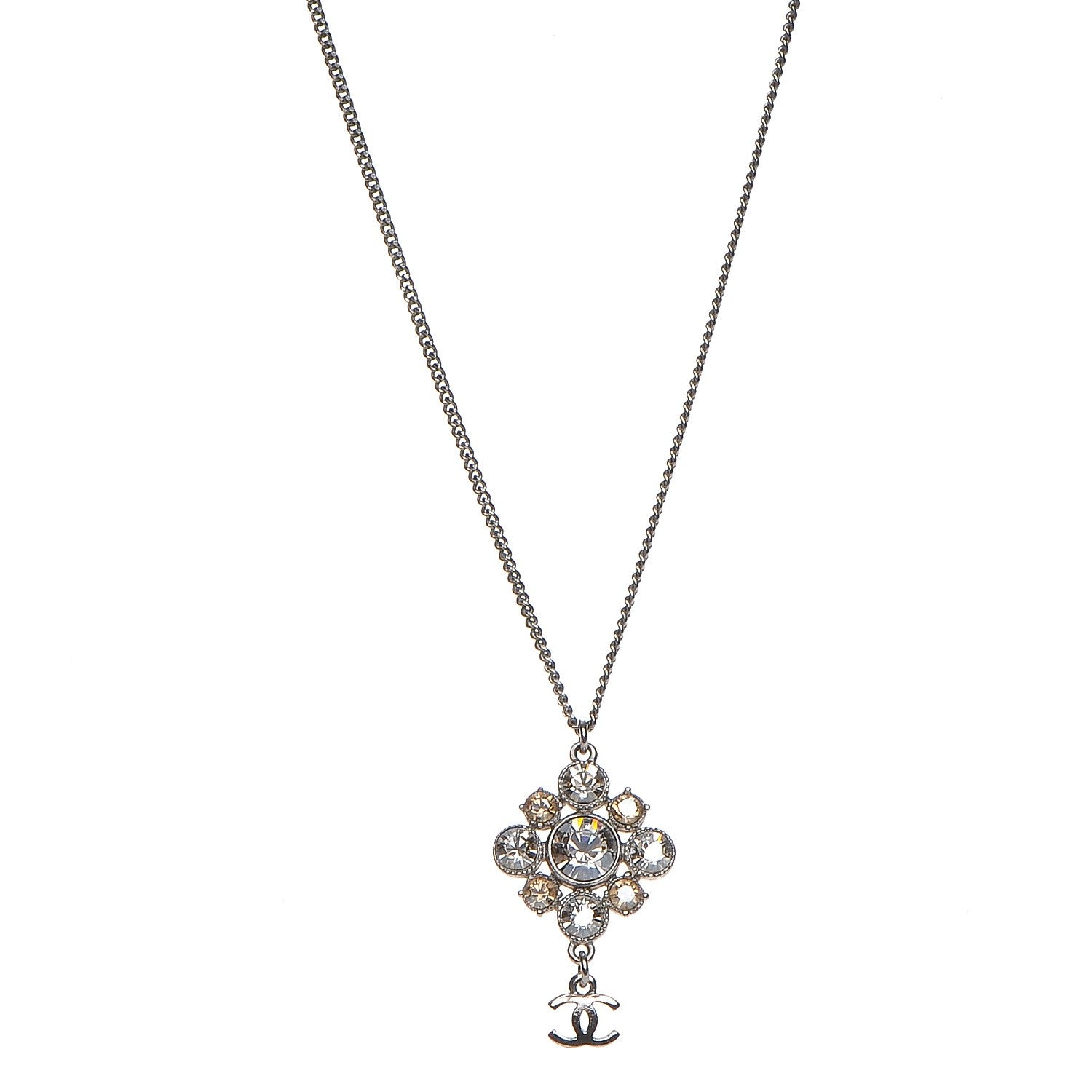Chanel Crystal CC Pendant Necklace Silver 1 of 6