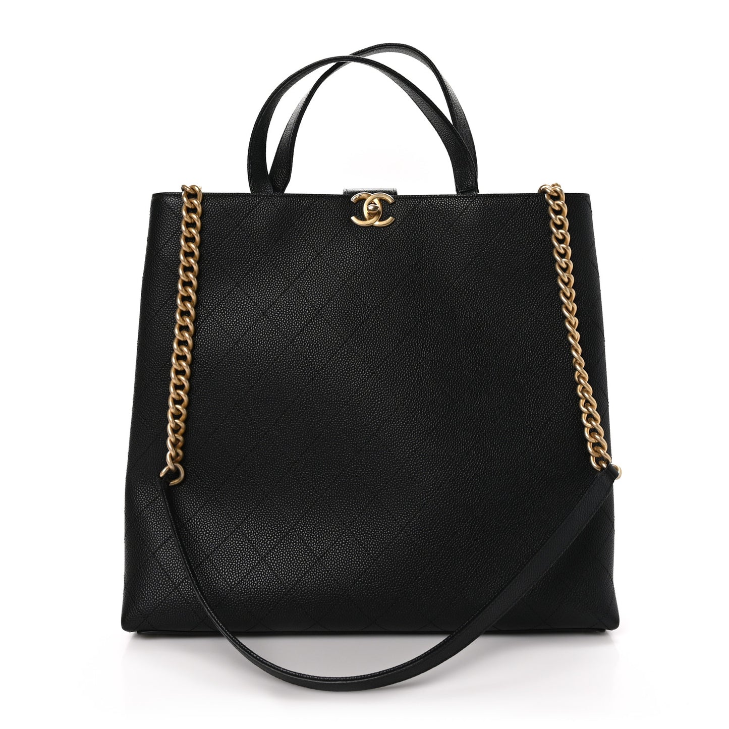 Caviar Stitched Large Shopping Tote Bag Black