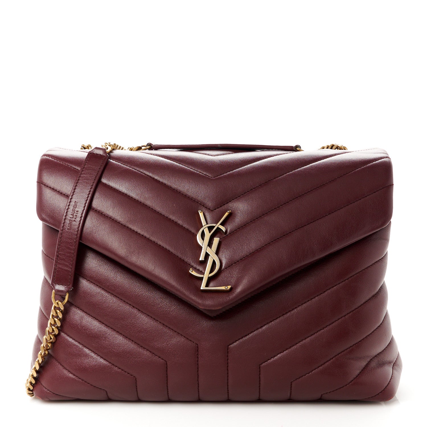 Saint Laurent Calfskin Y Quilted Monogram Medium Loulou Chain Satchel Rouge Legion 1 of 13