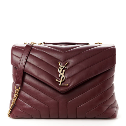 Saint Laurent Calfskin Y Quilted Monogram Medium Loulou Chain Satchel Rouge Legion 1 of 13