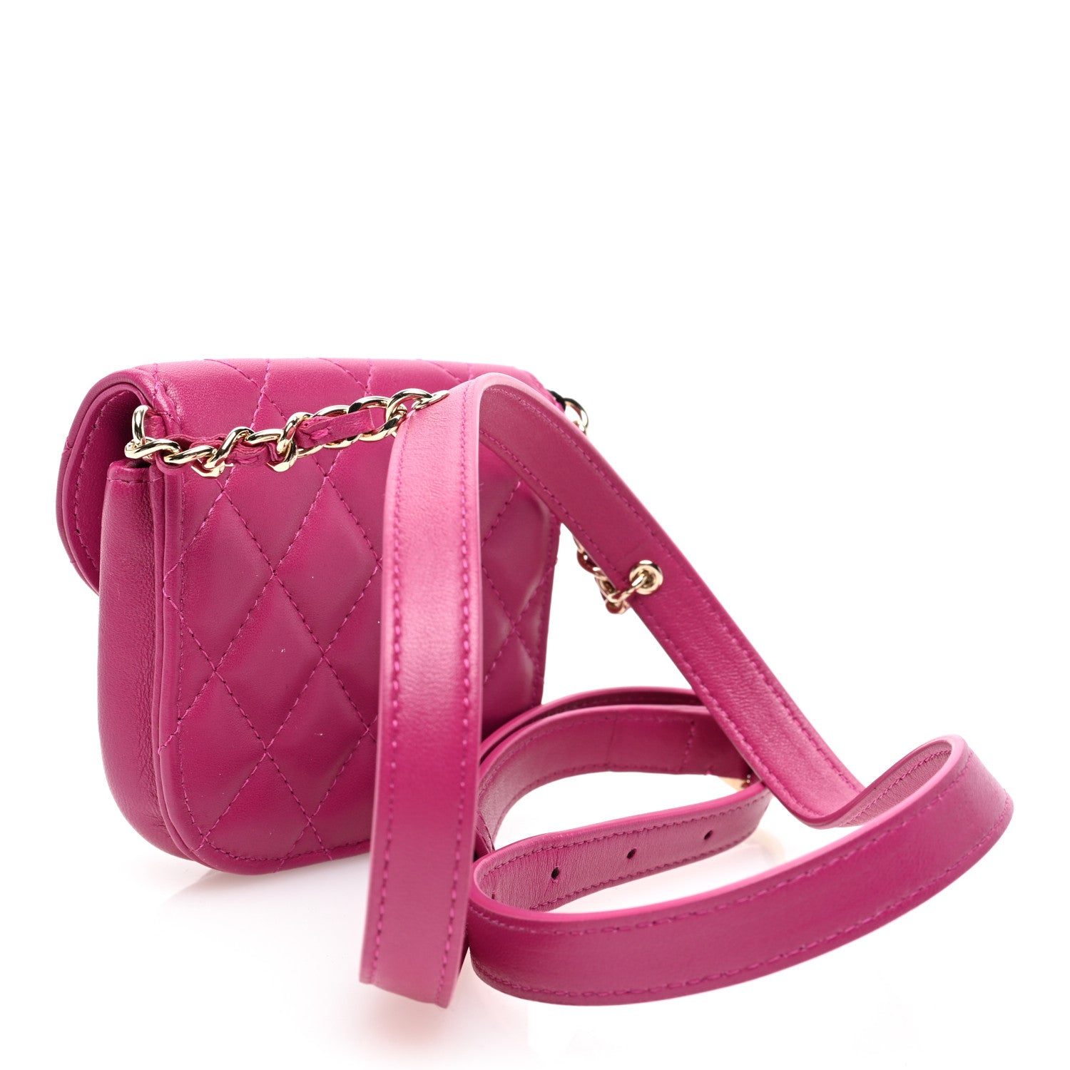 Chanel Tweed Lambskin Quilted Waist Bag With Coin Purse Fuchsia 4 of 10