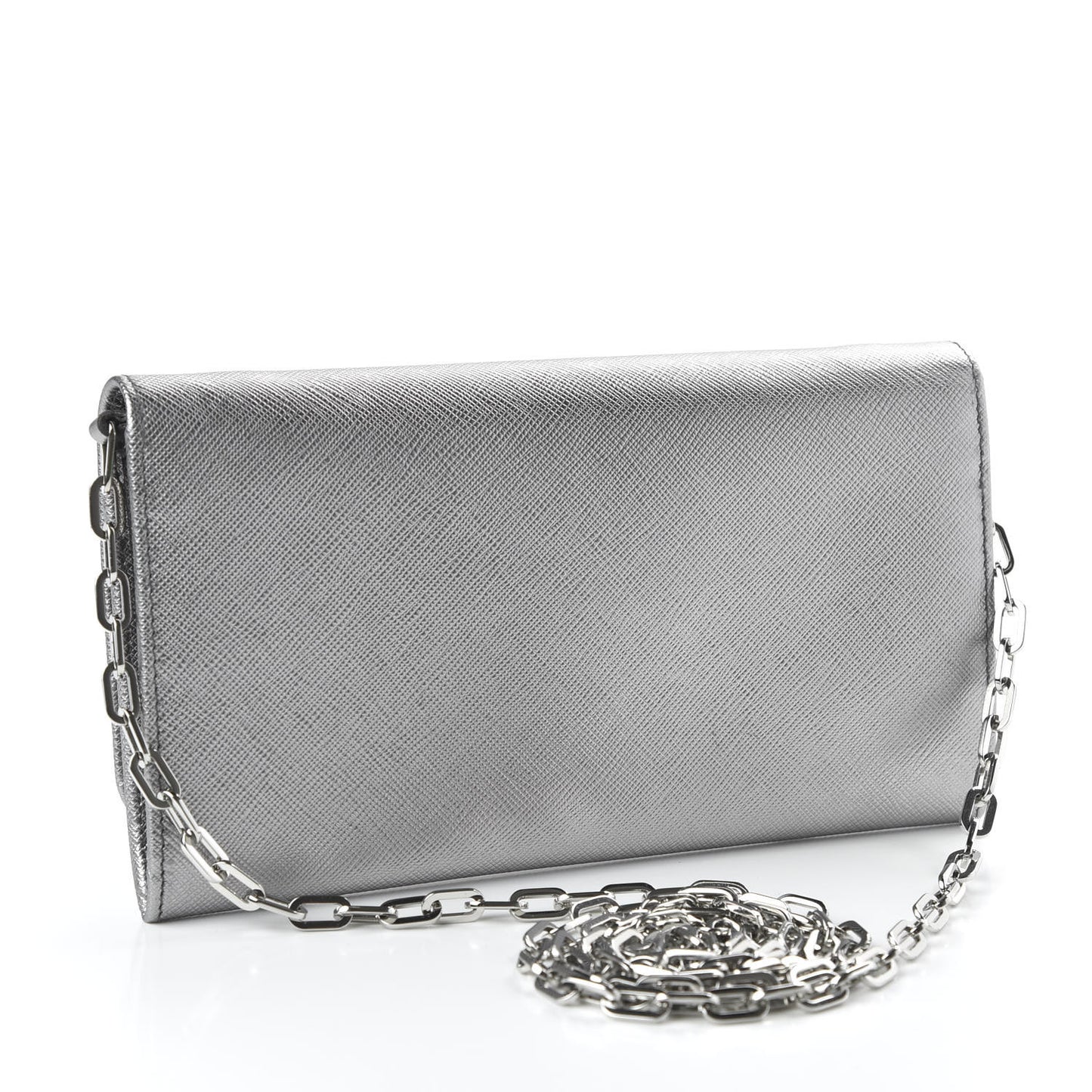 Metallic Saffiano Metal Chain Wallet Cromo