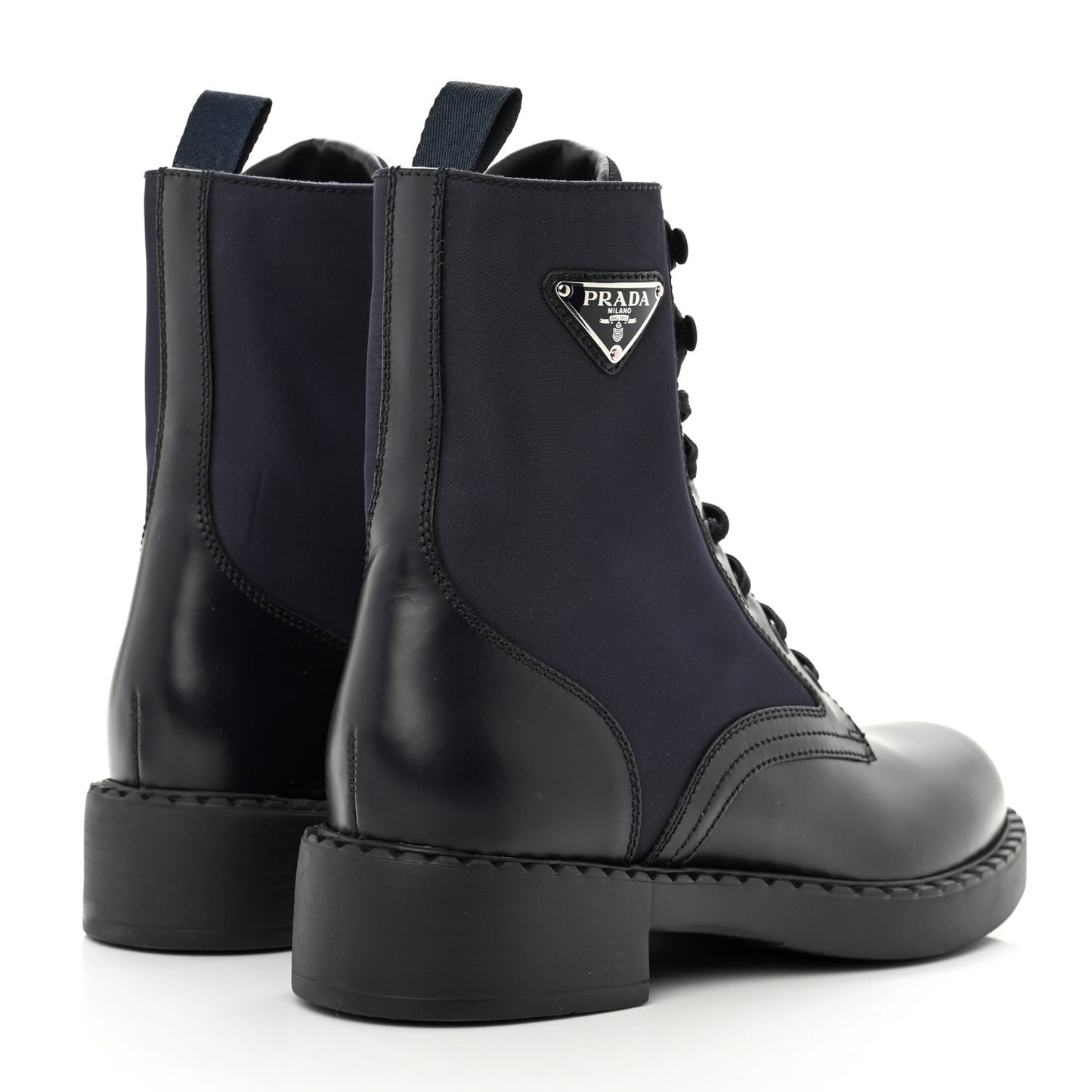 Spazzolato Re-Nylon Metal Triangle Logo Womens 50mm Combat Boots 39.5 Bleu