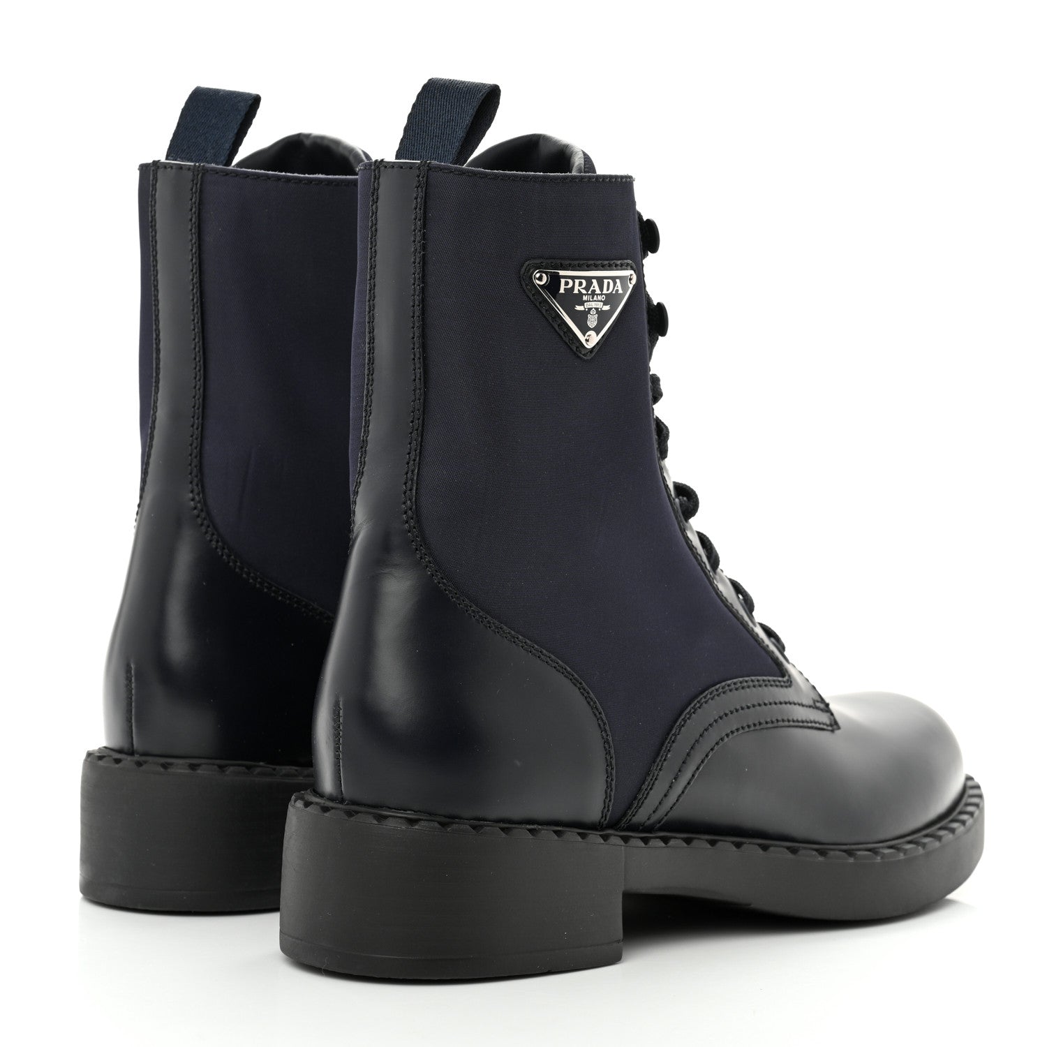 Prada Spazzolato Re-Nylon Metal Triangle Logo Womens 50mm Combat Boots 39.5 Bleu 4 of 10