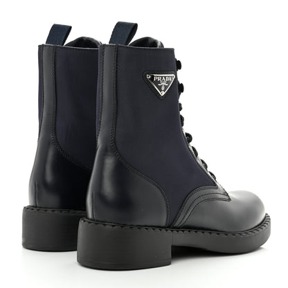 Prada Spazzolato Re-Nylon Metal Triangle Logo Womens 50mm Combat Boots 39.5 Bleu 4 of 10
