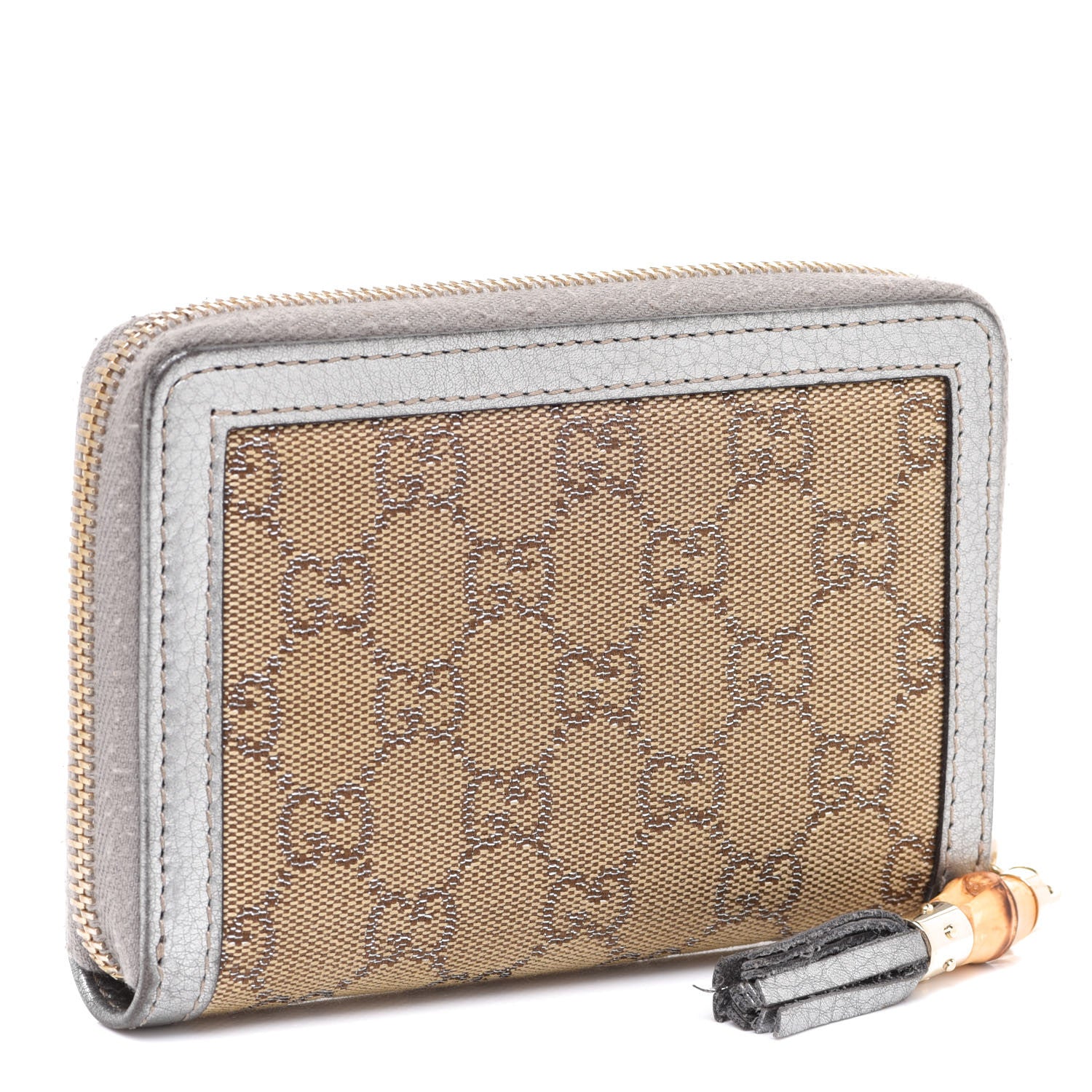 Gucci Monogram Bamboo Zip Around Compact Wallet Silver 3 of 12