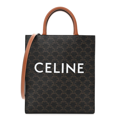 Celine Triomphe Canvas Calfskin Small Vertical Cabas Tan 1 of 9