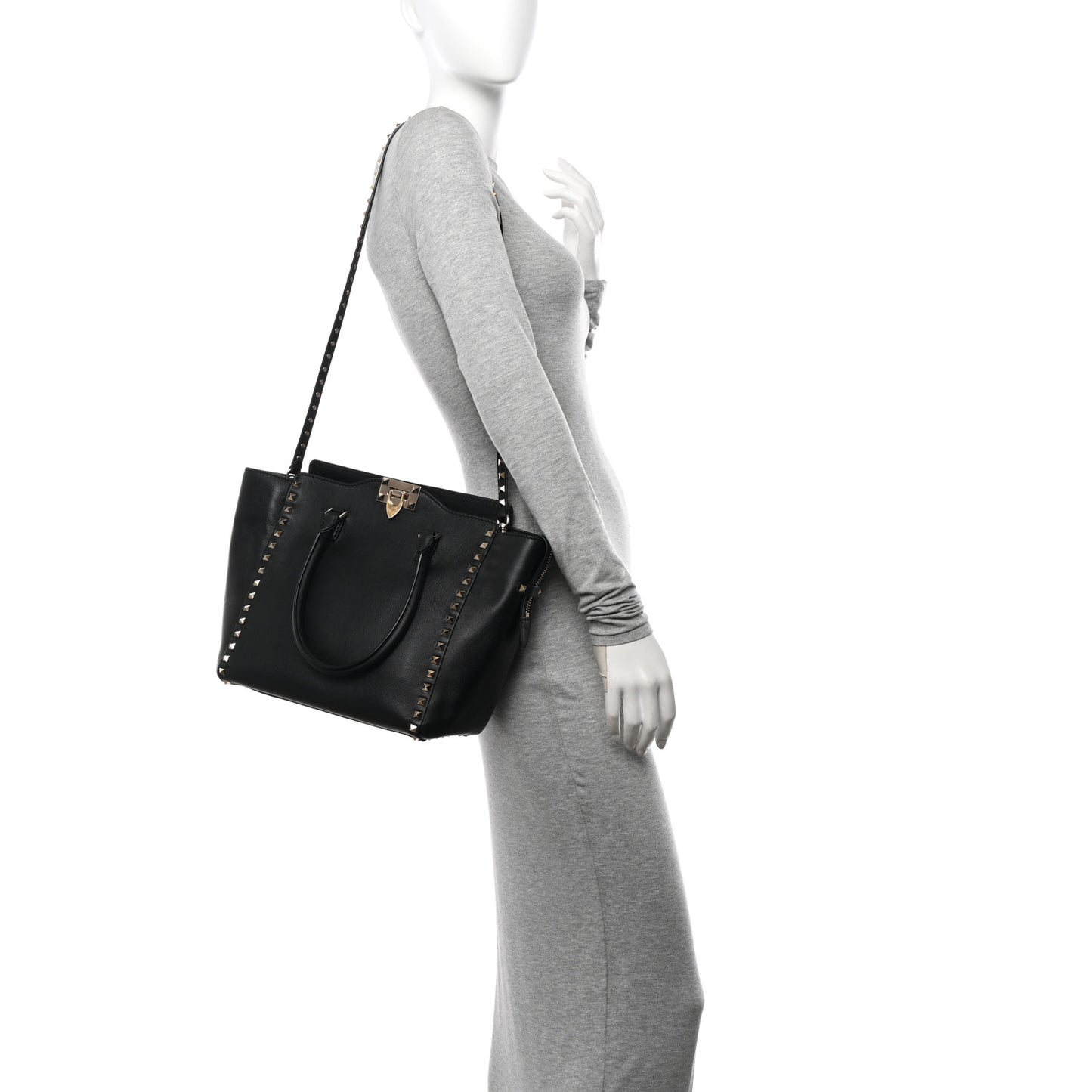 Vitello Rockstud Double Handle Tote Black