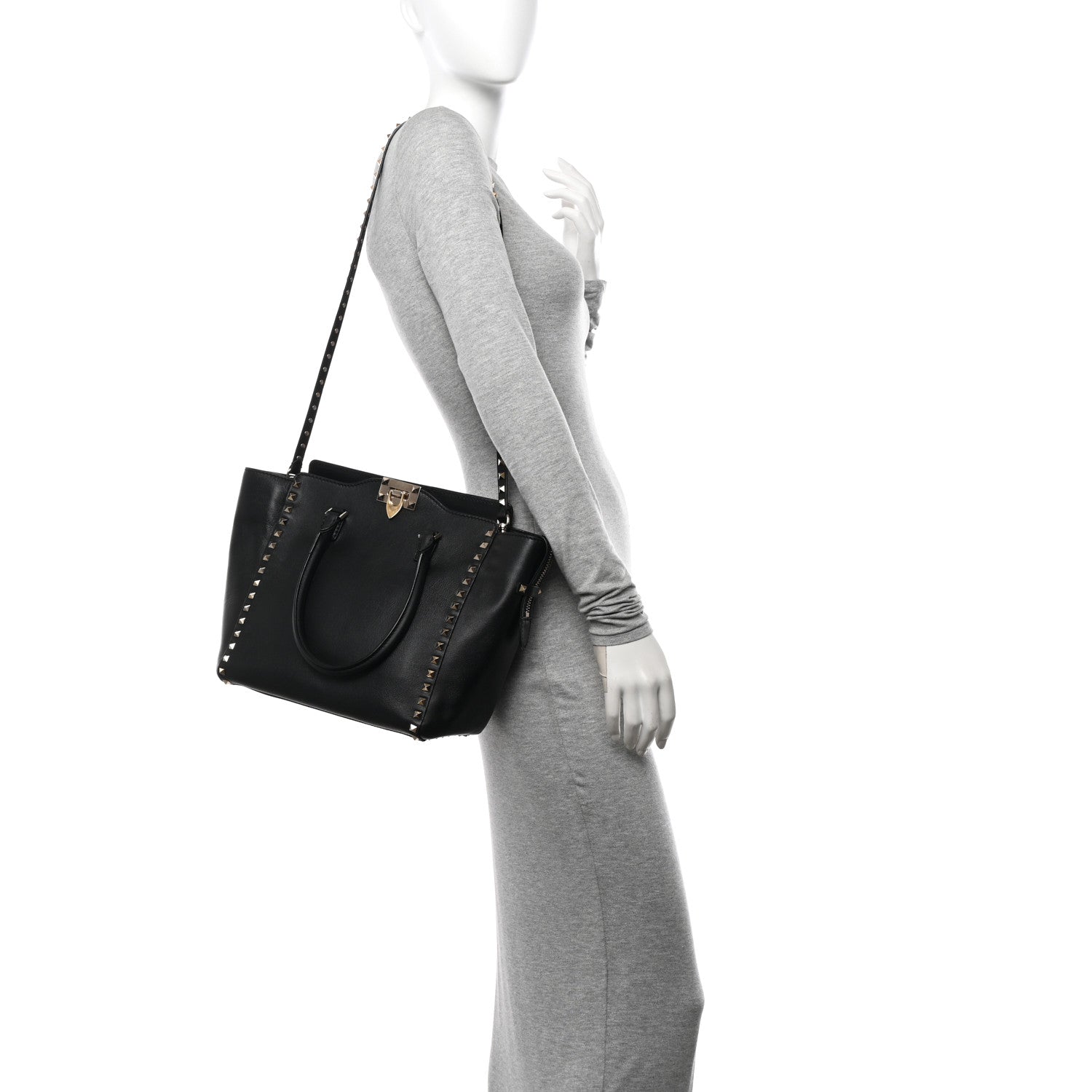 Valentino Garavani Vitello Rockstud Double Handle Tote Black 2 of 13